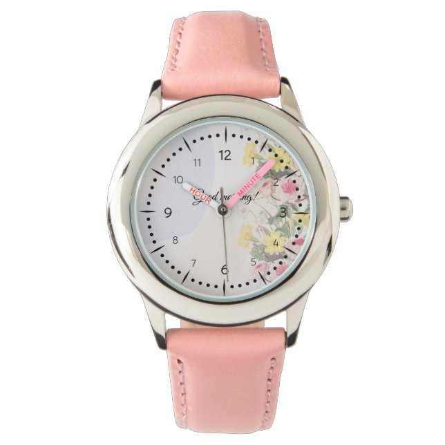 Romantic cottage flowers wallpaper 腕時計 (正面)