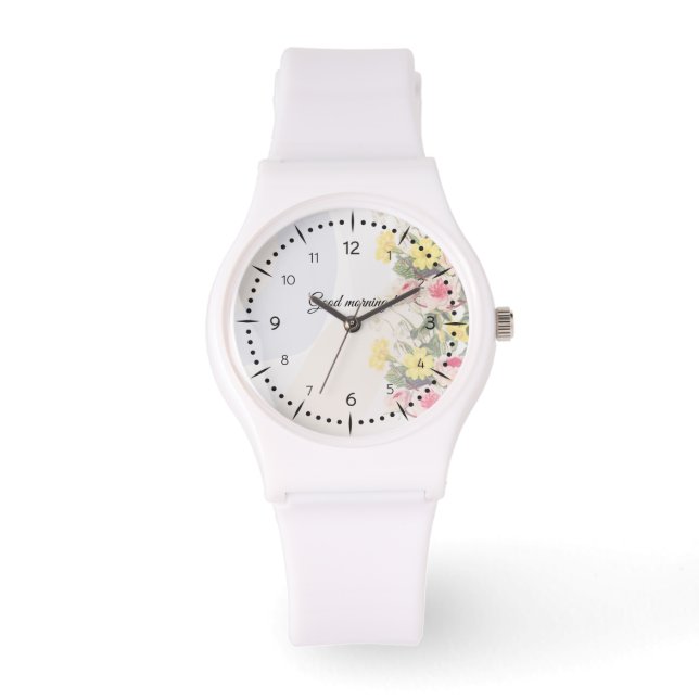 Romantic cottage flowers wallpaper 腕時計 (正面)