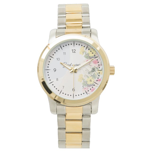 Romantic cottage flowers wallpaper 腕時計 (正面)