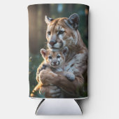 Romantic Cougar Father and Cub Mug – Wildlife Love スリム缶クーラー (正面)