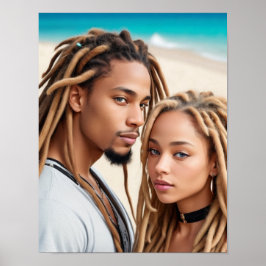 Romantic Couple Beach Digital Art Poster ポスター