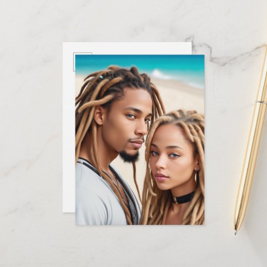 Romantic Couple Beach Digital Art Poster ポストカード (正面/裏面インサイチュ)