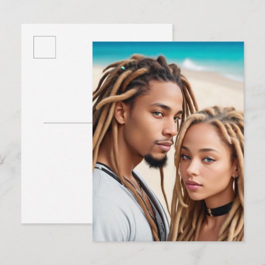 Romantic Couple Beach Digital Art Poster ポストカード (正面/裏面)