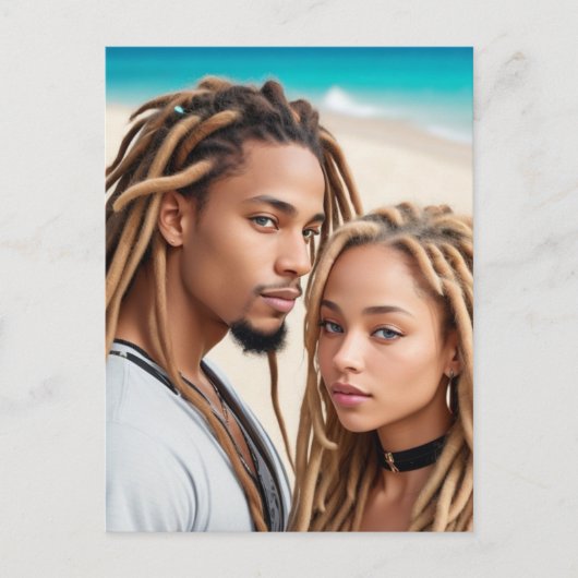 Romantic Couple Beach Digital Art Poster ポストカード (正面)