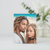 Romantic Couple Beach Digital Art Poster ポストカード (スタンド正面)