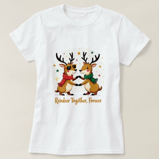 Romantic Couple Christmas Reindeer T-shirt Tシャツ (デザイン正面)