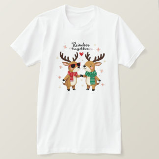 Romantic Couple Christmas Reindeer T-shirt Tシャツ