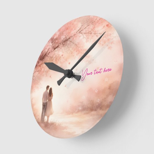 Romantic Couple Clock – Custom Text Wall Art ラウンド壁時計 (傾斜)