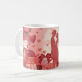 Romantic Couple Mug Valentine Gift with Hearts Ros コーヒーマグカップ (正面左)