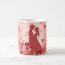 Romantic Couple Mug Valentine Gift with Hearts Ros