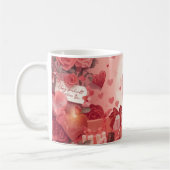Romantic Couple Mug Valentine Gift with Hearts Ros コーヒーマグカップ (左)