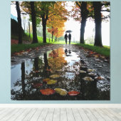 Romantic Couple Rain Stretched Canvas Wall Art キャンバスプリント (インサイチュ (ウッドフロア))