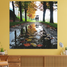 Romantic Couple Rain Stretched Canvas Wall Art キャンバスプリント