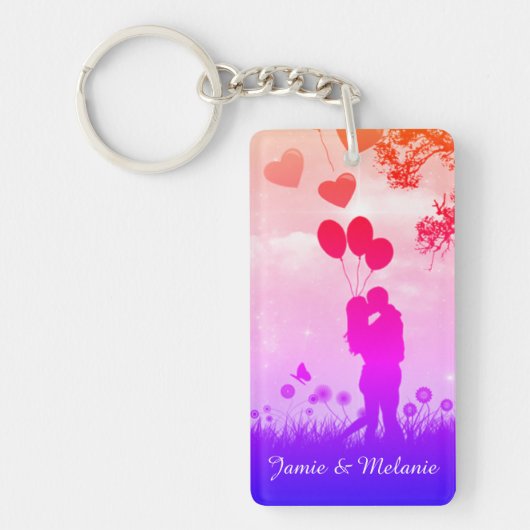 Romantic Couple Silhouette Love Art Personalised キーホルダー (正面)