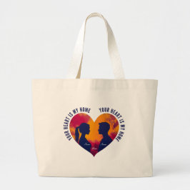Romantic Couple Silhouette Sunset Heart Jumbo Tote ラージトートバッグ