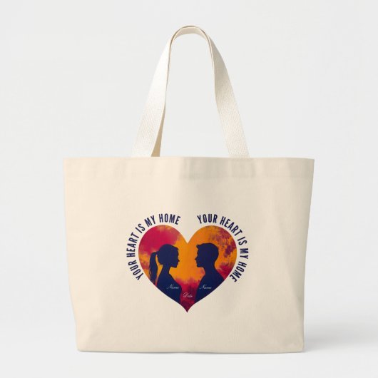 Romantic Couple Silhouette Sunset Heart Jumbo Tote ラージトートバッグ (正面)