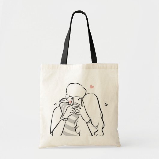 Romantic Couple Tote Bag – Cute Love Gift for Her トートバッグ (正面)