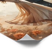 Romantic Couple Under Autumn Umbrella Poster ポスター (角)