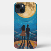 Romantic Couple Under Moonlight Aesthetic iPhone C iPhoneケース (裏面)