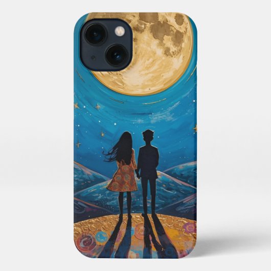 Romantic Couple Under Moonlight Aesthetic iPhone C iPhoneケース (裏面)