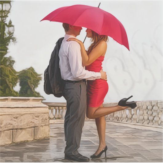 Romantic Couple Under Red Umbrella シール (正面)