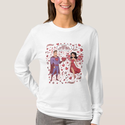 Romantic Couple Valentines Illustration T-Shirt Tシャツ (正面)