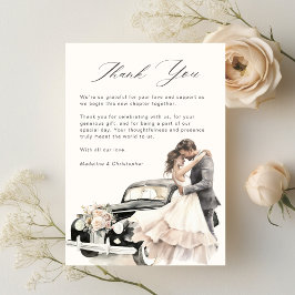 Romantic Couple Vintage Car Wedding サンキューカード