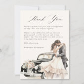 Romantic Couple Vintage Car Wedding サンキューカード (正面)