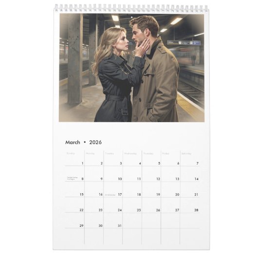 Romantic Couples Calendar 2026 02B カレンダー (3月 2026)