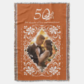 Romantic Couples Photo Burnt Orange 50 Anniversary スローブランケット (正面縦)
