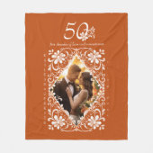 Romantic Couples Photo Burnt Orange 50 Anniversary フリースブランケット (正面)