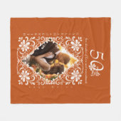 Romantic Couples Photo Burnt Orange 50 Anniversary フリースブランケット (正面(横))