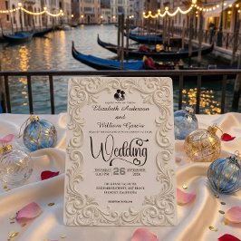 Romantic Cream And Charcoal Formal Calligraphy 招待状