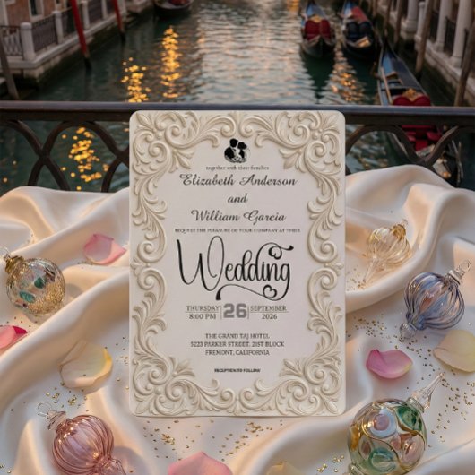 Romantic Cream And Charcoal Formal Calligraphy 招待状