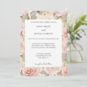 Romantic Cream Blush Pink Rose Floral Wedding 招待状 (スタンド正面)
