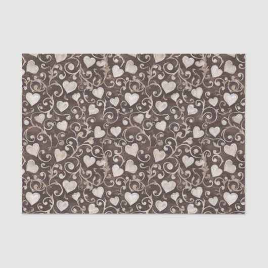 Romantic Cream Brown Hearts Bridal Shower 薄葉紙 (正面)