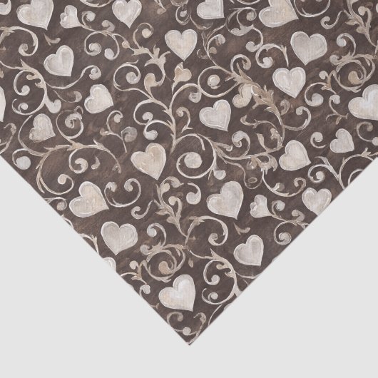 Romantic Cream Brown Hearts Bridal Shower 薄葉紙 (詳細)