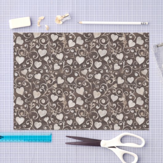 Romantic Cream Brown Hearts Bridal Shower 薄葉紙 (クラフト)