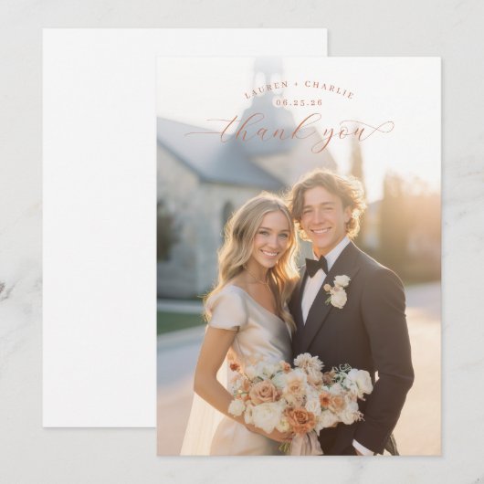 Romantic Cream Elegant Photo サンキューカード (正面/裏面)