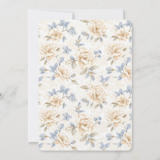 Romantic Cream Floral Blue Leaves Bridal Shower 招待状 (裏面)