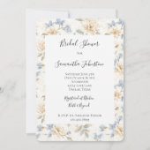 Romantic Cream Floral Blue Leaves Bridal Shower 招待状 (正面)