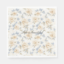 Romantic Cream Floral Blue Leaves Wedding スタンダードランチョンナプキン