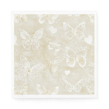 Romantic Cream Ivory Butterflies Hearts Wedding