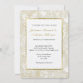 Romantic Cream Ivory Butterflies Hearts Wedding 招待状 (正面)