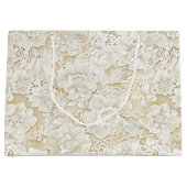 Romantic Cream Ivory Floral Wedding  ラージペーパーバッグ (正面)