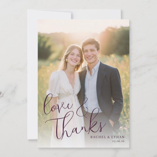 Romantic Cream Navy Photo サンキューカード (正面)