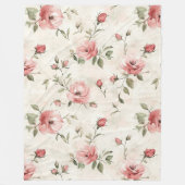 Romantic Cream Pink Roses Floral  フリースブランケット (正面)