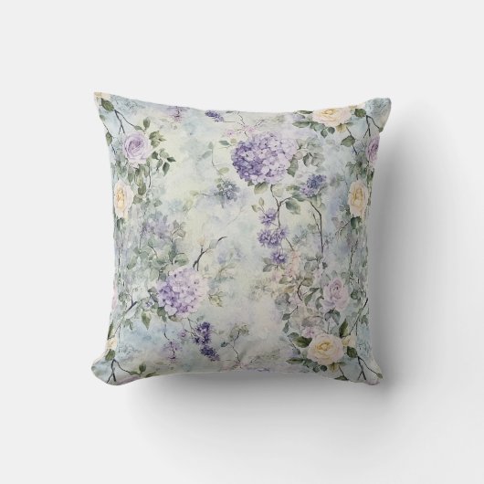 Romantic Cream purple flowers   クッション (正面)