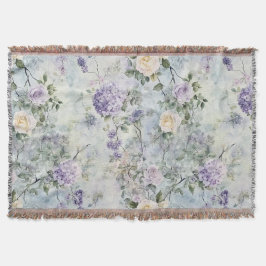 Romantic Cream purple flowers   スローブランケット
