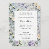 Romantic Cream purple flowers Birthday 招待状 (正面/裏面)